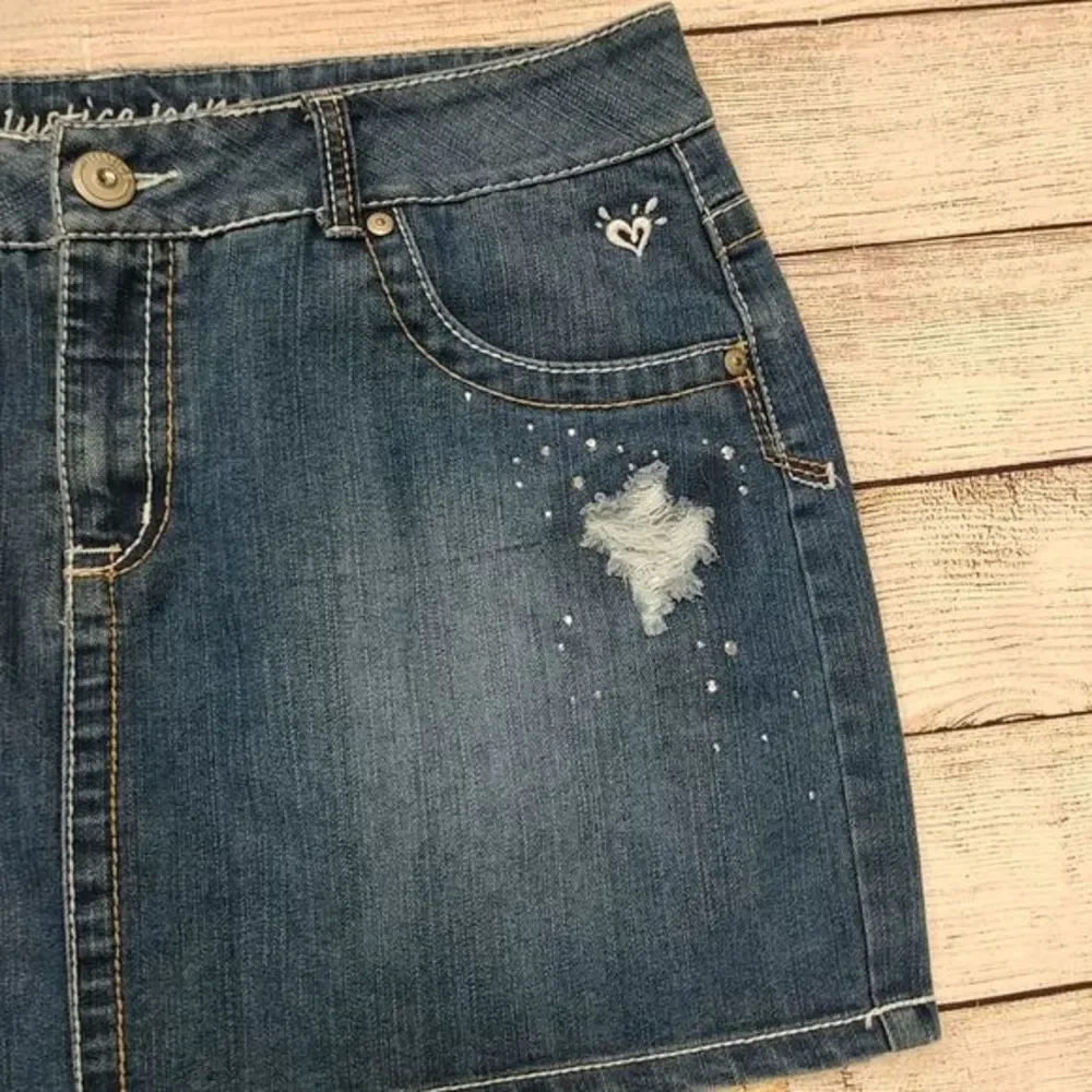 Justice Rhinestone Jean‎ Skirt Skort 16 1/2